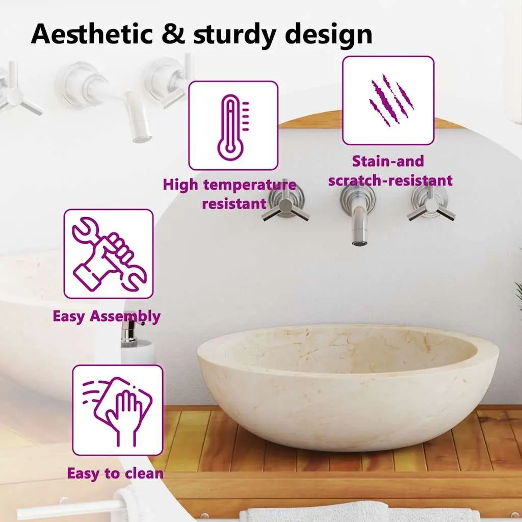 Bathroom Basin Sink Cream 40x12 cm Rectangular Handmade River Stone