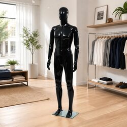 Full Body Male Mannequin Glossy Black Display Torso with Glass Base 185cm Shop