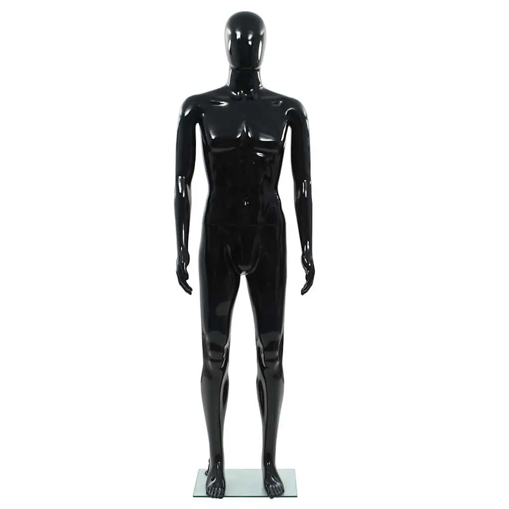 Full Body Male Mannequin Glossy Black 185cm Rotating Head and Arms with Glass Base