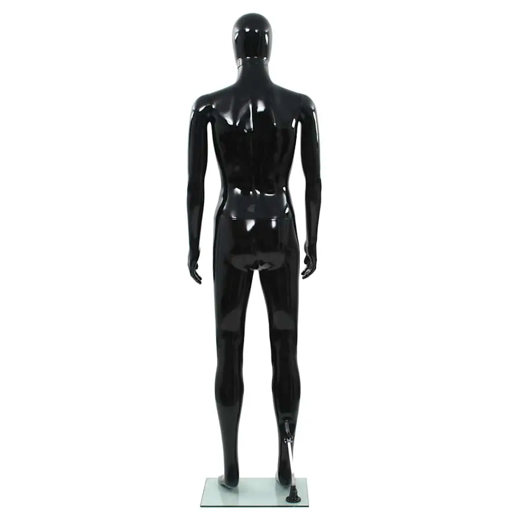 Full Body Male Mannequin Glossy Black 185cm Rotating Head and Arms with Glass Base