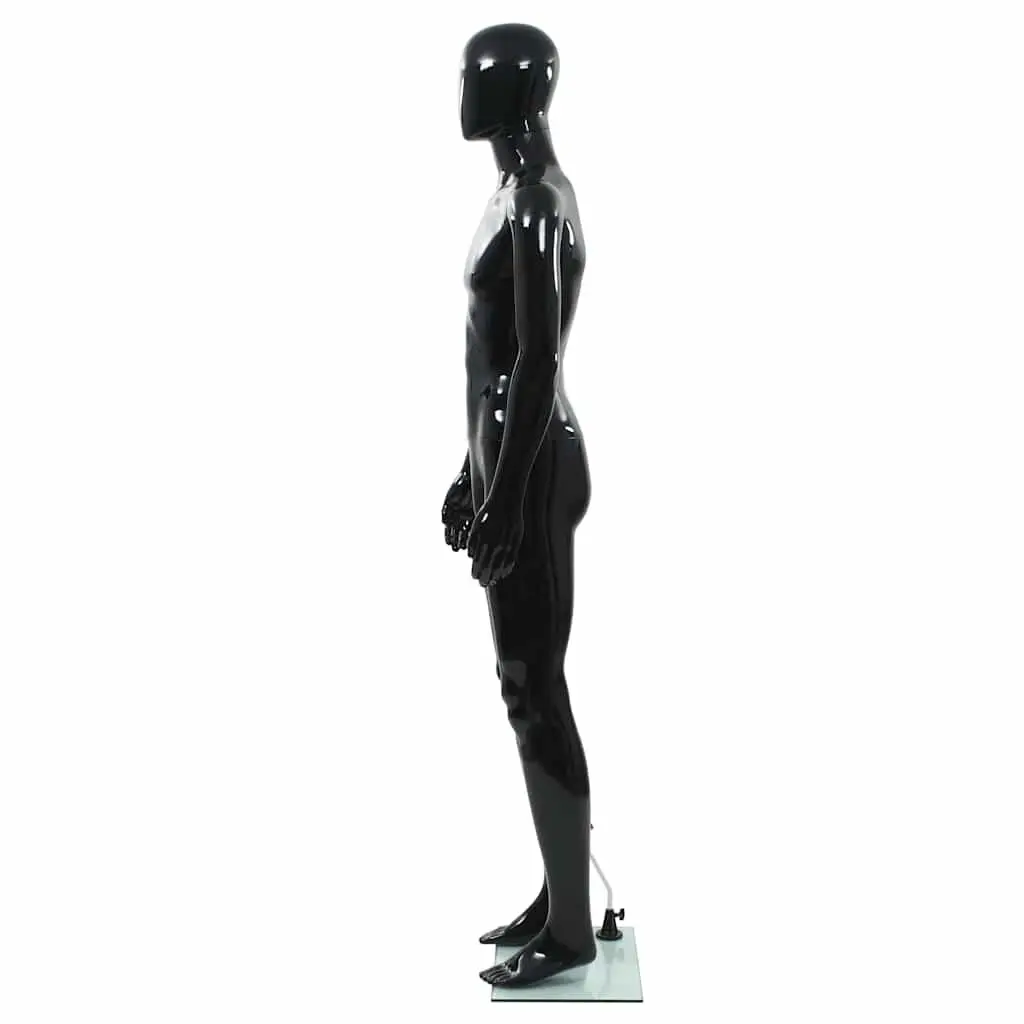 Full Body Male Mannequin Glossy Black 185cm Rotating Head and Arms with Glass Base