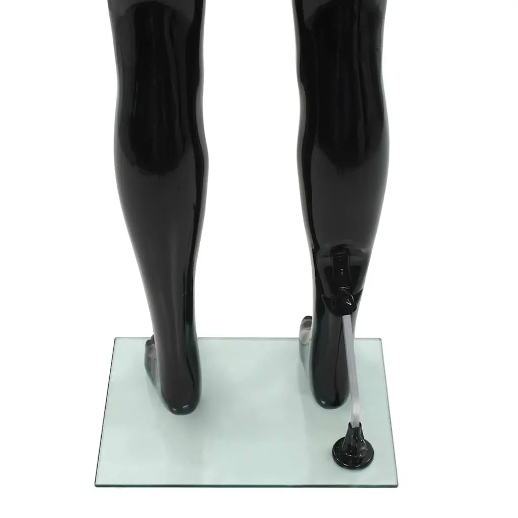 Full Body Male Mannequin Glossy Black 185cm Rotating Head and Arms with Glass Base