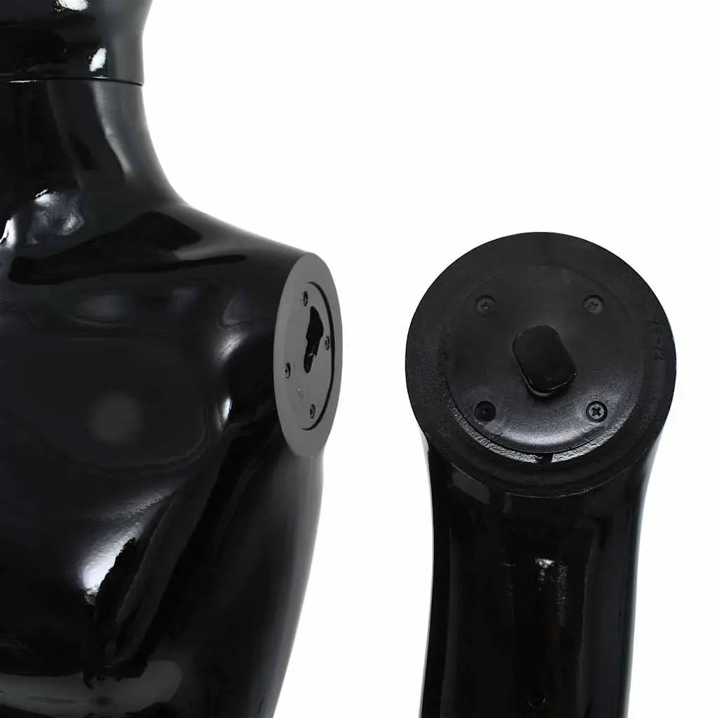 Full Body Male Mannequin Glossy Black 185cm Rotating Head and Arms with Glass Base
