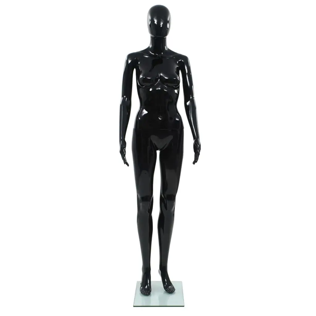 Full Body Female Mannequin Glossy Black 175cm 5-Part Construction with Glass Base and Aluminium Stand