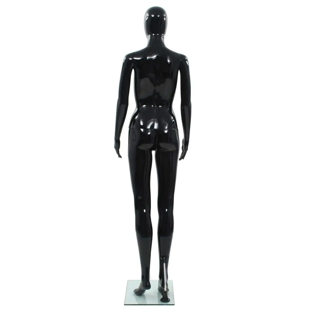 Full Body Female Mannequin Glossy Black 175cm 5-Part Construction with Glass Base and Aluminium Stand