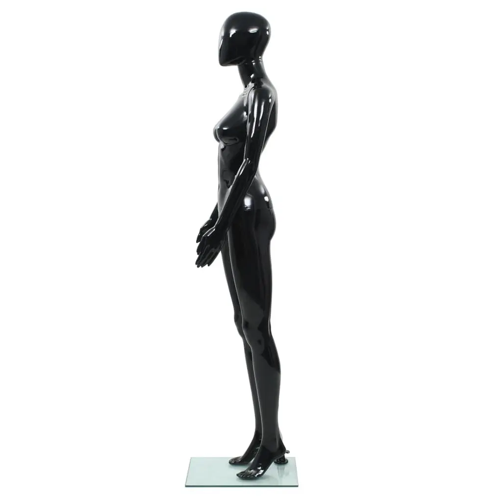 Full Body Female Mannequin Glossy Black 175cm 5-Part Construction with Glass Base and Aluminium Stand