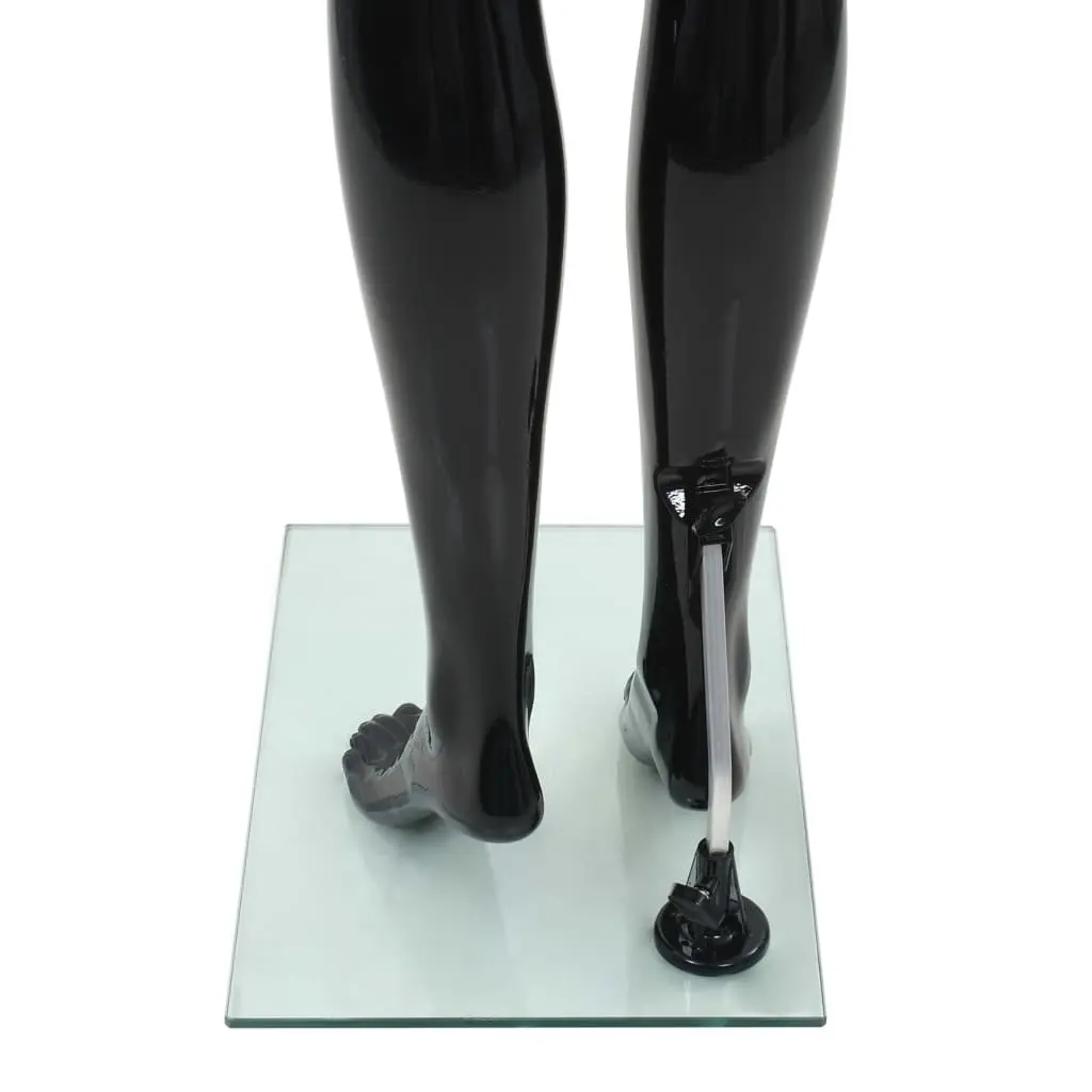 Full Body Female Mannequin Glossy Black 175cm 5-Part Construction with Glass Base and Aluminium Stand