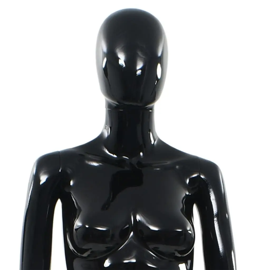 Full Body Female Mannequin Glossy Black 175cm 5-Part Construction with Glass Base and Aluminium Stand