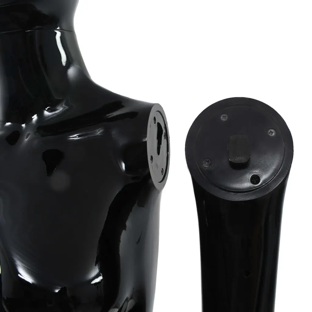 Full Body Female Mannequin Glossy Black 175cm 5-Part Construction with Glass Base and Aluminium Stand