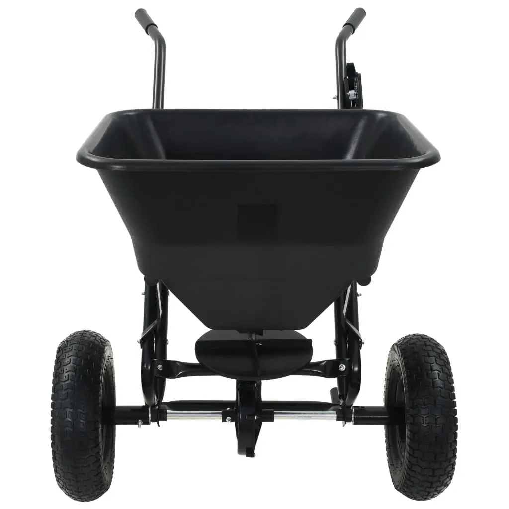 Walk Behind Spreader Black 45L Durable Tubular Steel Frame for Salt Seeds Fertilizer Distribution