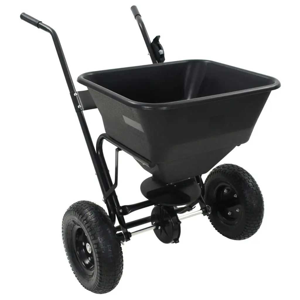Walk Behind Spreader Black 45L Durable Tubular Steel Frame for Salt Seeds Fertilizer Distribution