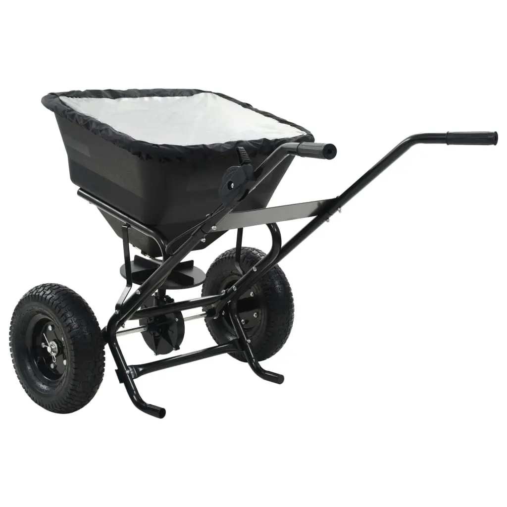 Walk Behind Spreader Black 45L Durable Tubular Steel Frame for Salt Seeds Fertilizer Distribution