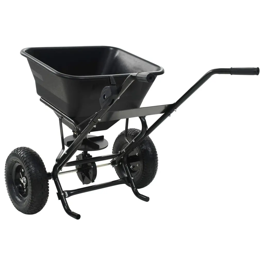 Walk Behind Spreader Black 45L Durable Tubular Steel Frame for Salt Seeds Fertilizer Distribution