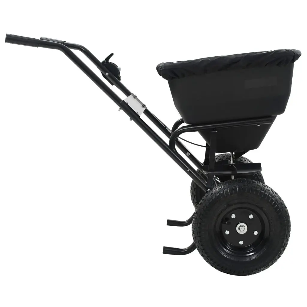 Walk Behind Spreader Black 45L Durable Tubular Steel Frame for Salt Seeds Fertilizer Distribution