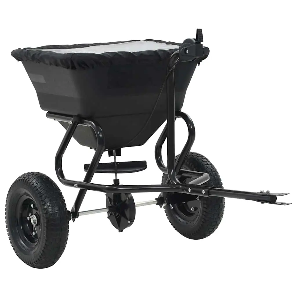 Tow Behind Spreader Black 45L Cable Operated Controller Large Wheels Easy Maneuvering