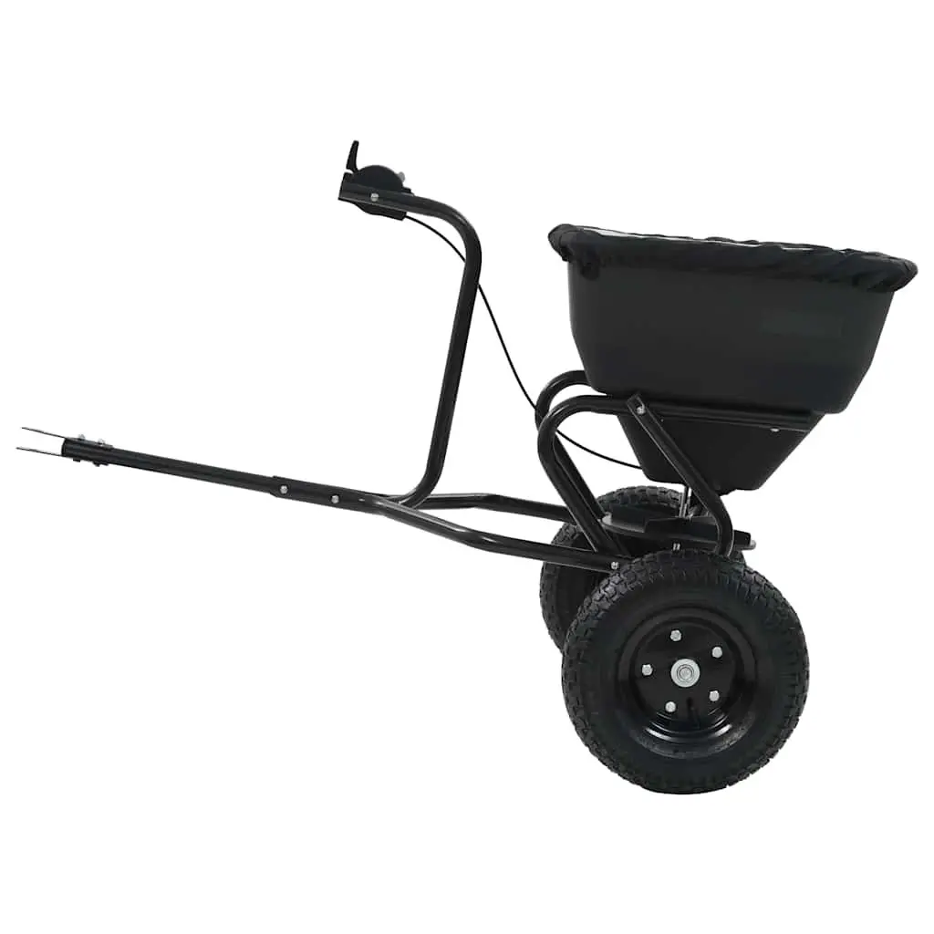 Tow Behind Spreader Black 45L Cable Operated Controller Large Wheels Easy Maneuvering