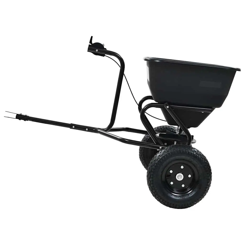 Tow Behind Spreader Black 45L Cable Operated Controller Large Wheels Easy Maneuvering