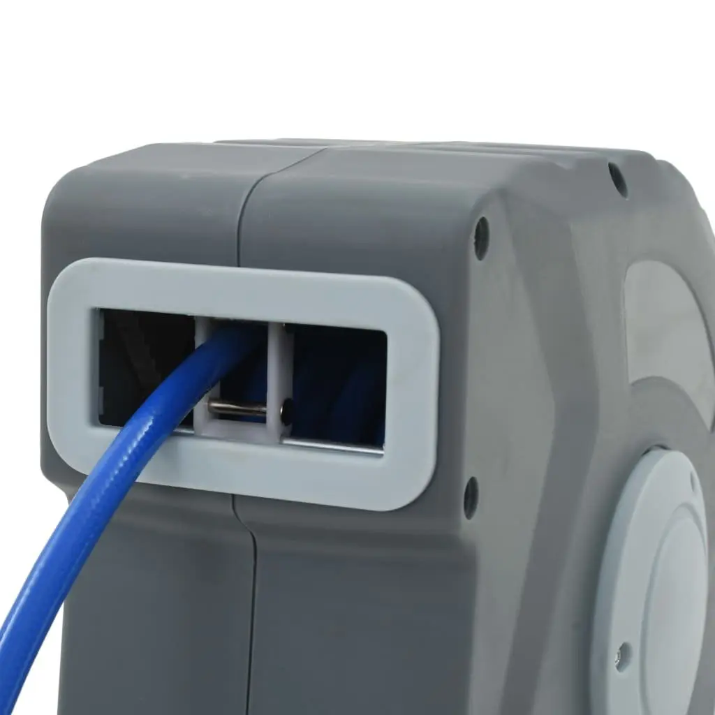 Automatic Retractable Air Hose Reel Grey 12m Quick Connector Latching Mechanism