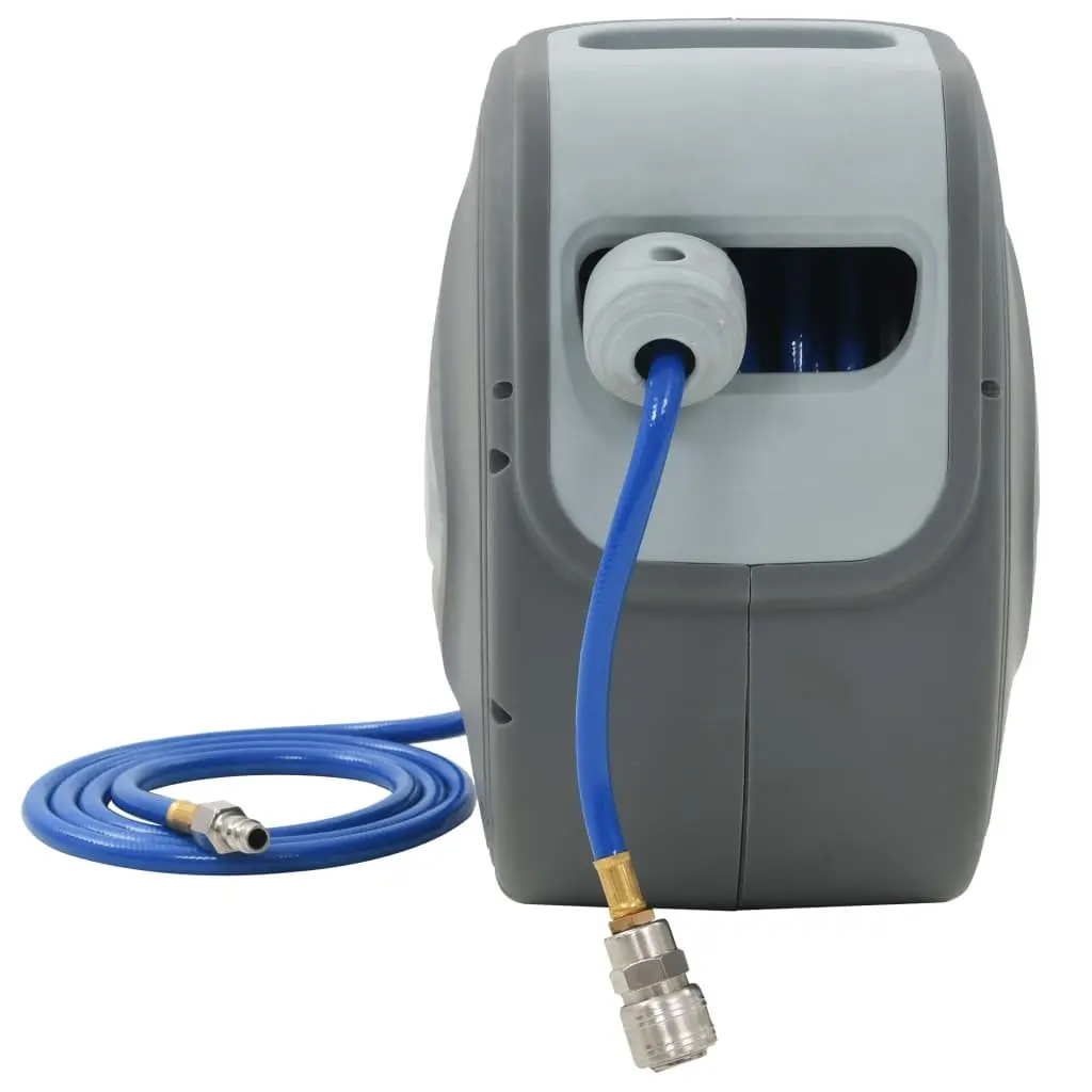 Automatic Retractable Air Hose Reel Grey 1/4 Inch 20m with Quick Connector and Latching Mechanism