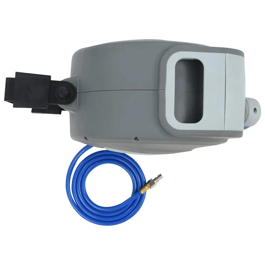 Automatic Retractable Air Hose Reel Grey 1/4 Inch 20m with Quick Connector and Latching Mechanism