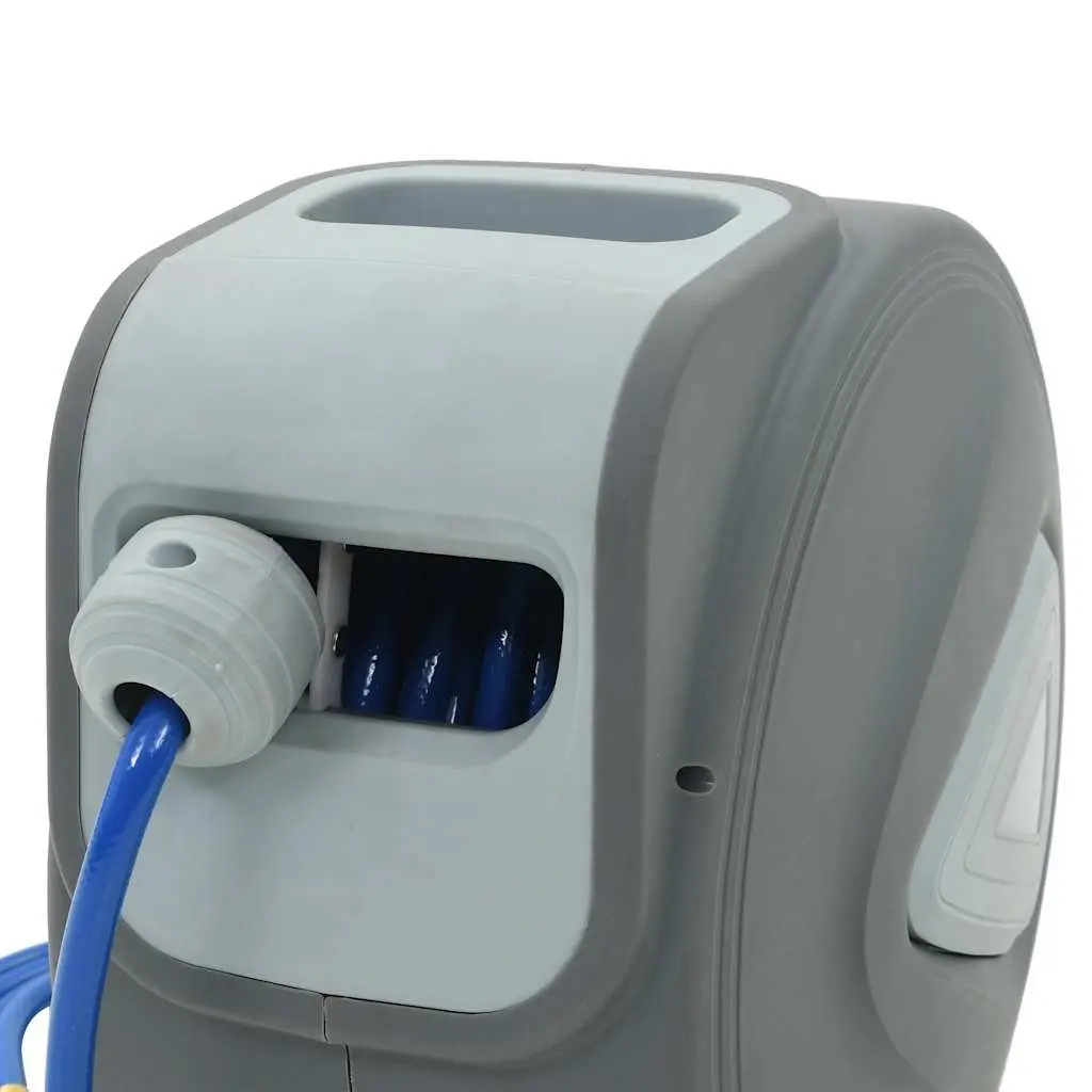 Automatic Retractable Air Hose Reel Grey 1/4 Inch 20m with Quick Connector and Latching Mechanism