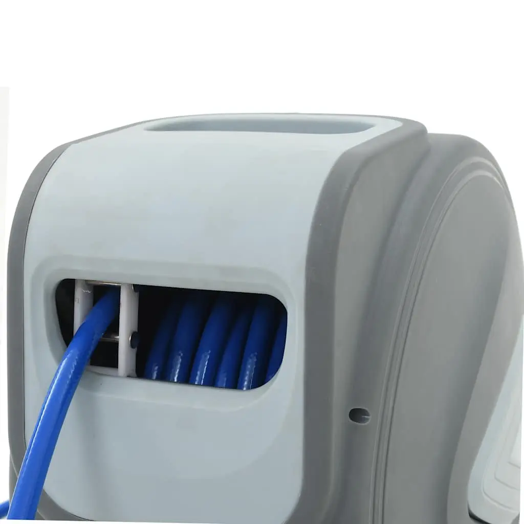 Automatic Retractable Air Hose Reel Grey 1/4 Inch 20m with Quick Connector and Latching Mechanism