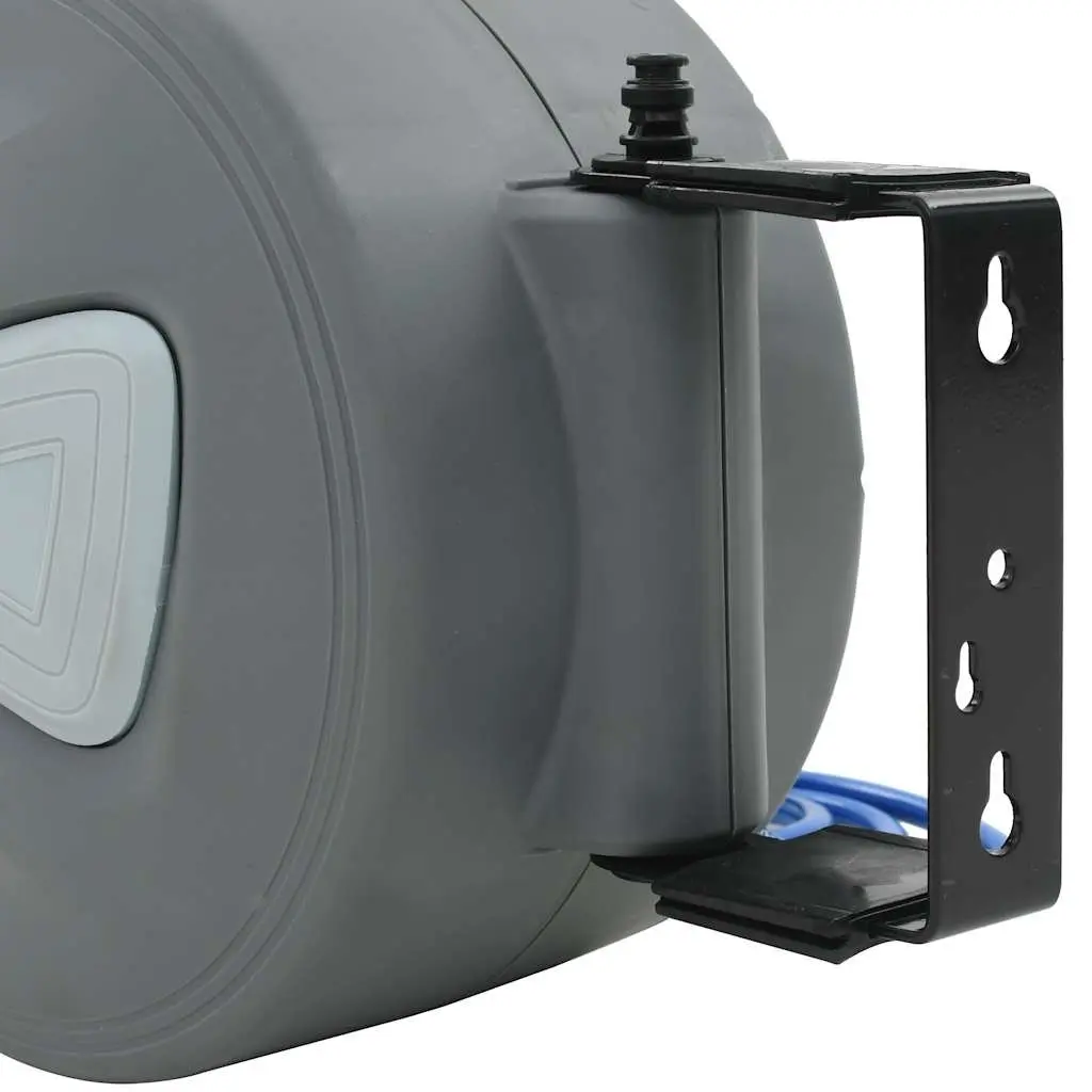 Automatic Retractable Air Hose Reel Grey 1/4 Inch 20m with Quick Connector and Latching Mechanism