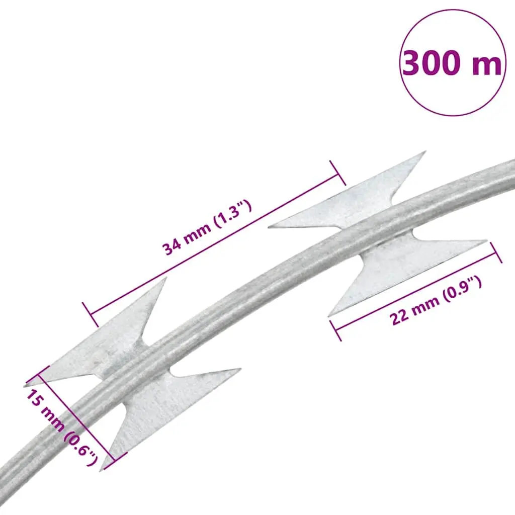 Concertina Razor Wire Silver 300m Galvanised Steel Coiled Security Barrier Outdoor