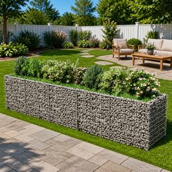 Compact Gabion Raised Garden Bed 450x90x100cm in Silver