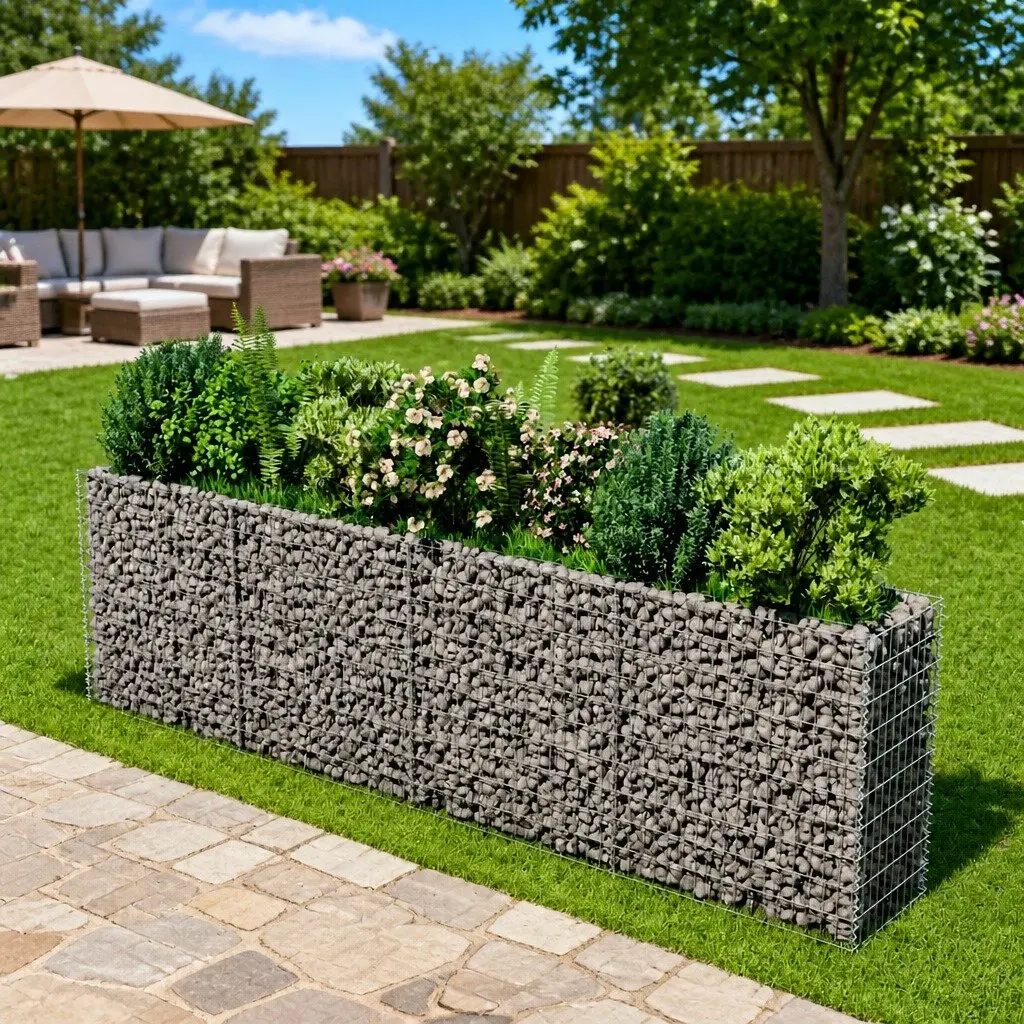 Raised Garden Bed Gabion Planter Box Silver 360x50x100cm Galvanised Steel Construction