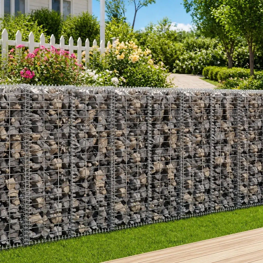 Gabion Wall Basket Silver 20x20x100 cm Galvanised Steel Retaining Barrier