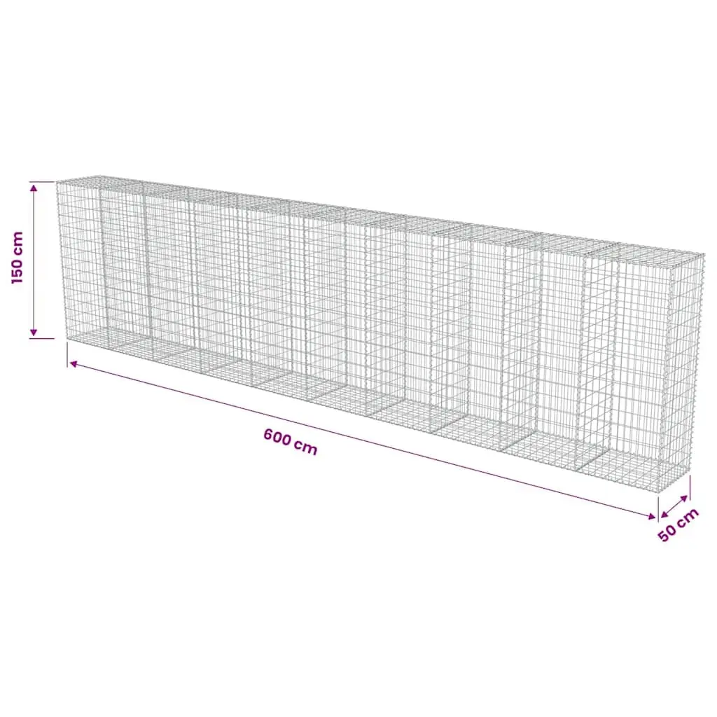 Gabion Wall Panel Silver 600 x 50 x 150 cm Galvanised Steel Retaining Fence