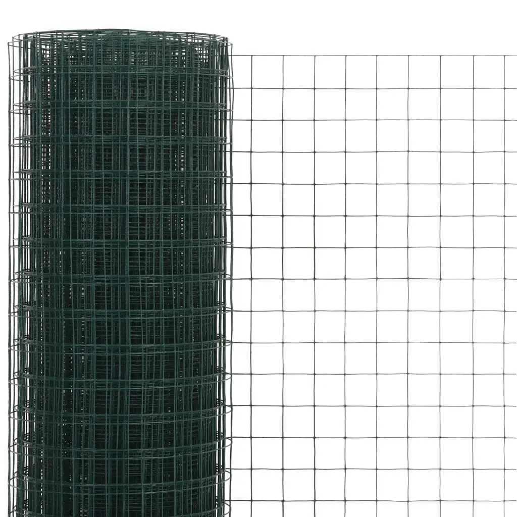 Chicken Wire Fence Steel PVC Coated 25 x 1.5 m Green Poultry Garden Enclosure