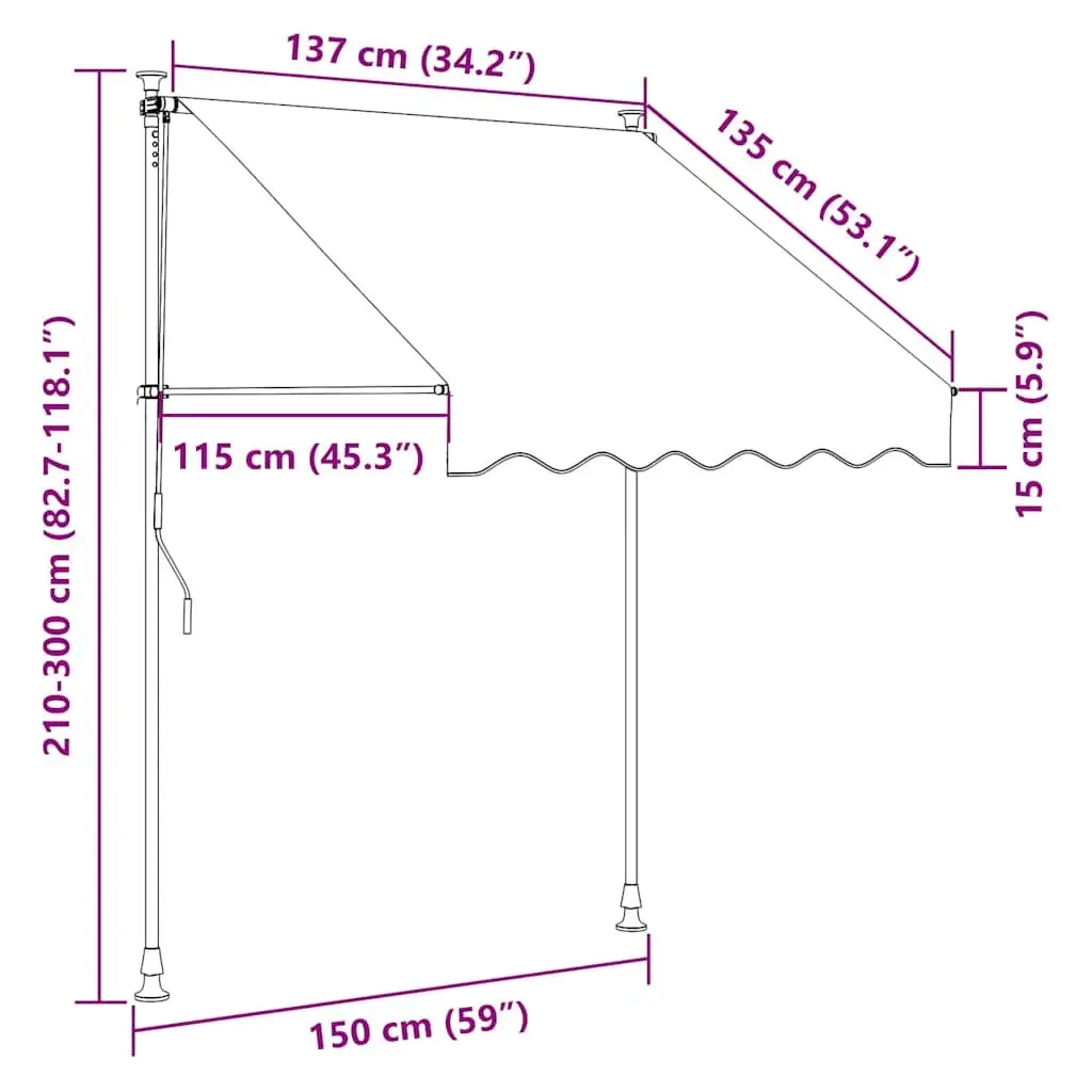 Manual Retractable Awning Anthracite 150cm Water Repellent UV Resistant Steel Frame