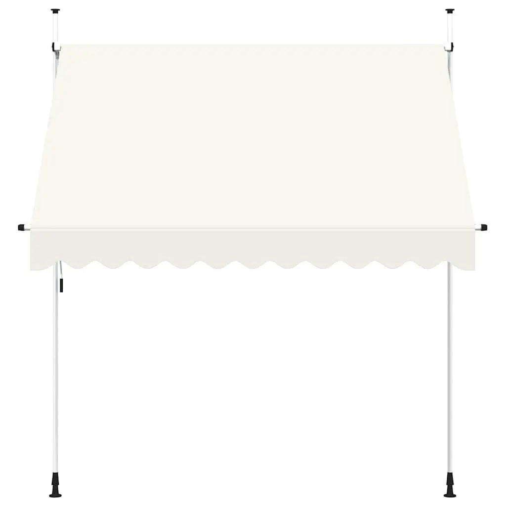 Manual Retractable Awning Cream 250cm Water and Dirt Repellent Polyester Canopy Steel Frame
