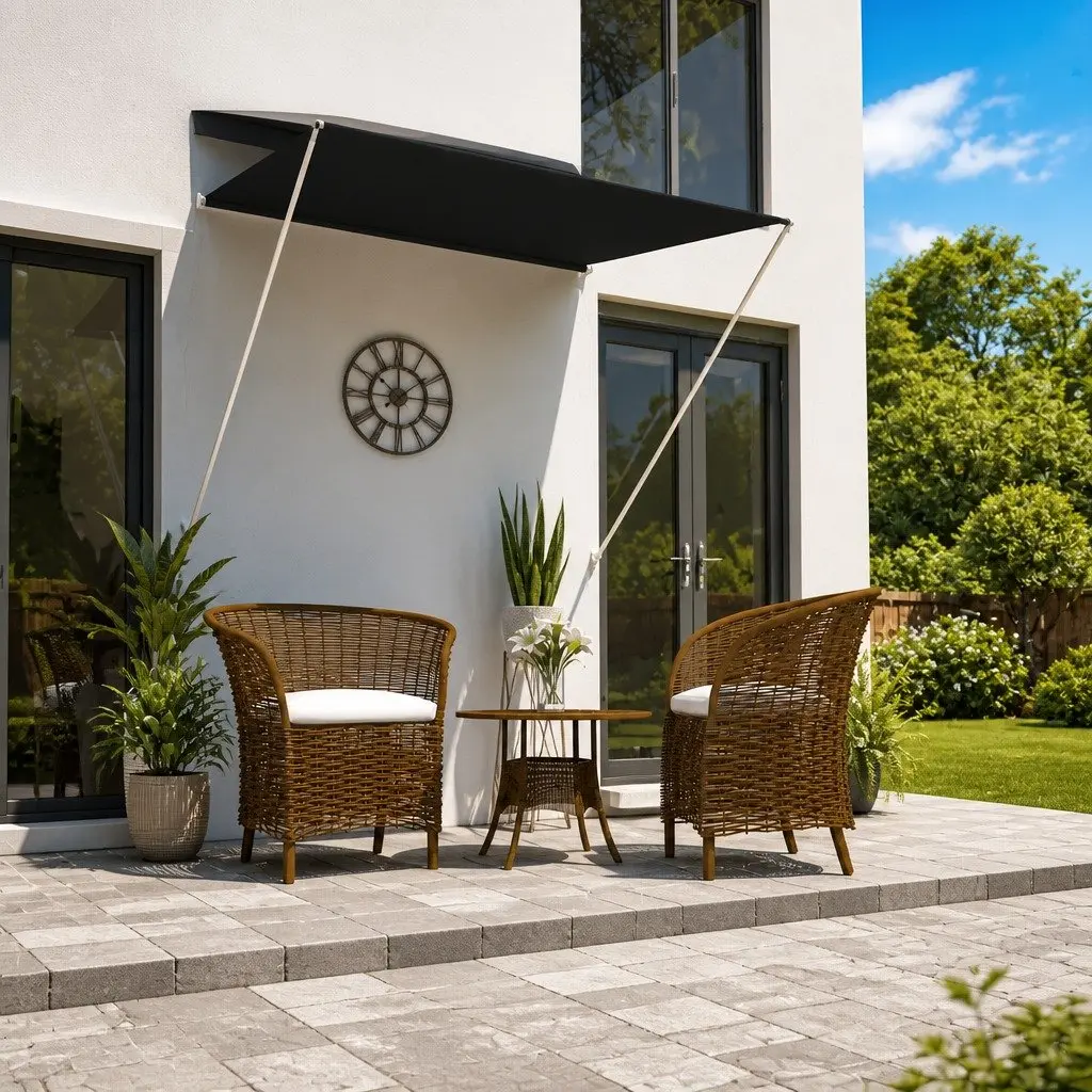 Retractable Awning Anthracite 150x150 cm Adjustable Height Angle Weather Resistant Polyester Canopy Steel Frame