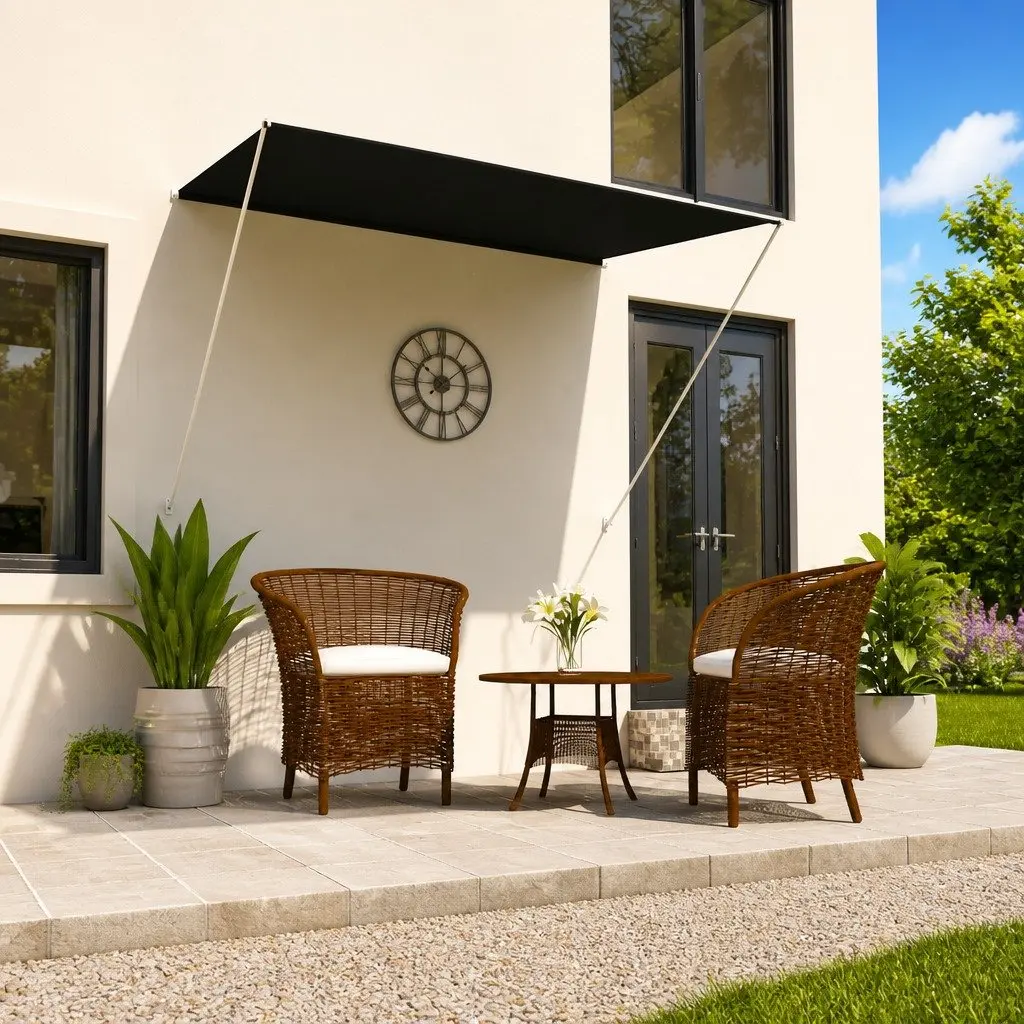Retractable Awning Anthracite 200x150cm Water UV Weather Resistant Fabric Canopy