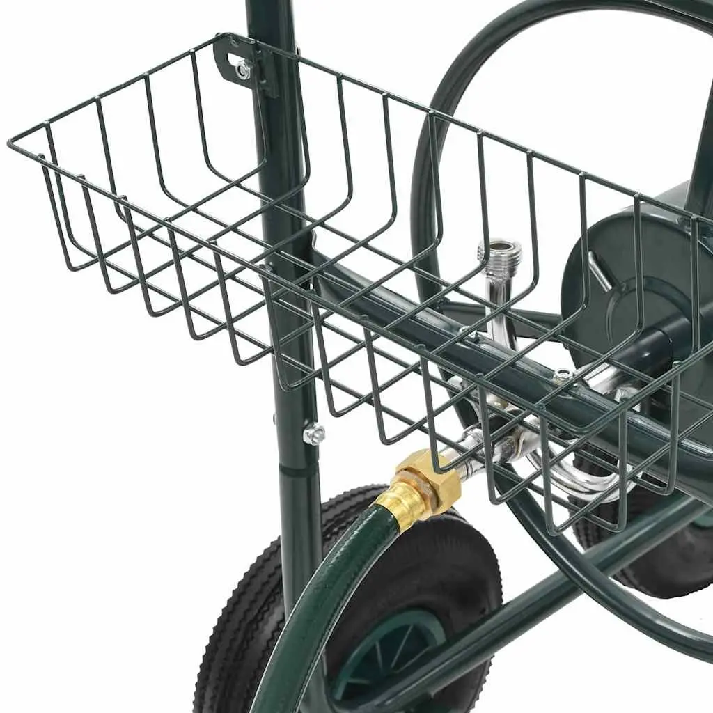 Garden Hose Trolley Reel Cart Green Steel 75m Co-Rotating Hose Organiser