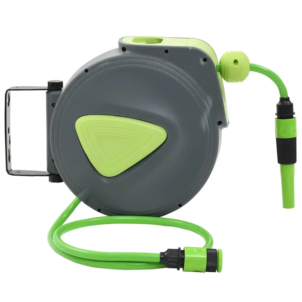 Automatic Retractable Wall Mounted Garden Water Hose Reel Green 10m with Spray Nozzle