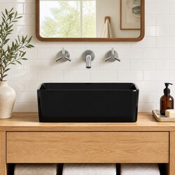Ceramic Wash Basin 40x30x13cm Black Rectangular Bathroom Sink Vessel