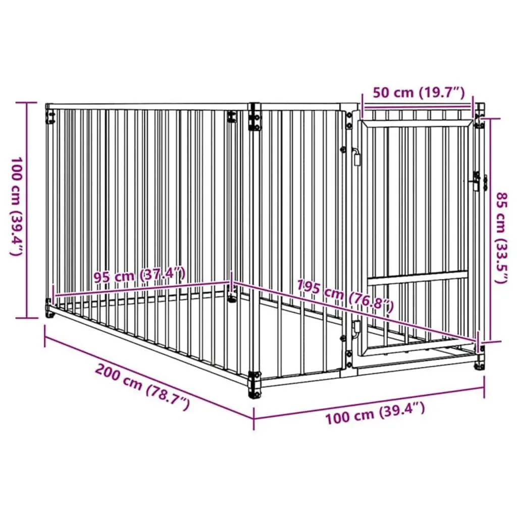 Dog Kennel Silver 100x200x100 cm Heavy Duty Steel Construction Exercise Pen