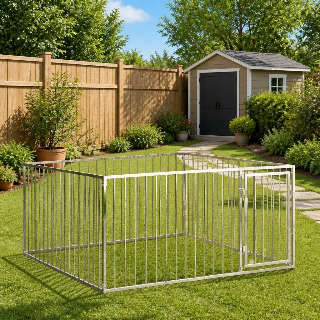 Dog Kennel Silver 200x200x100cm Steel Construction Outdoor Playpen