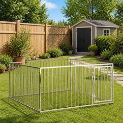 Outdoor Dog Kennel 200x200x100cm Silver Steel Puppy Exercise Run Playpen