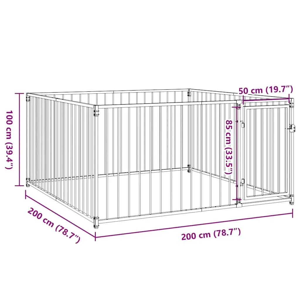 Dog Kennel Silver 200x200x100cm Steel Construction Outdoor Playpen
