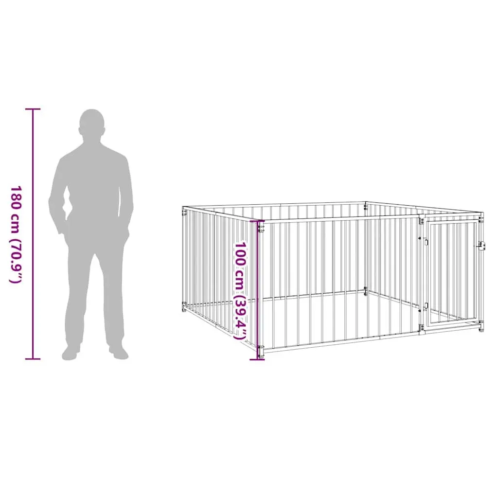 Dog Kennel Silver 200x200x100cm Steel Construction Outdoor Playpen
