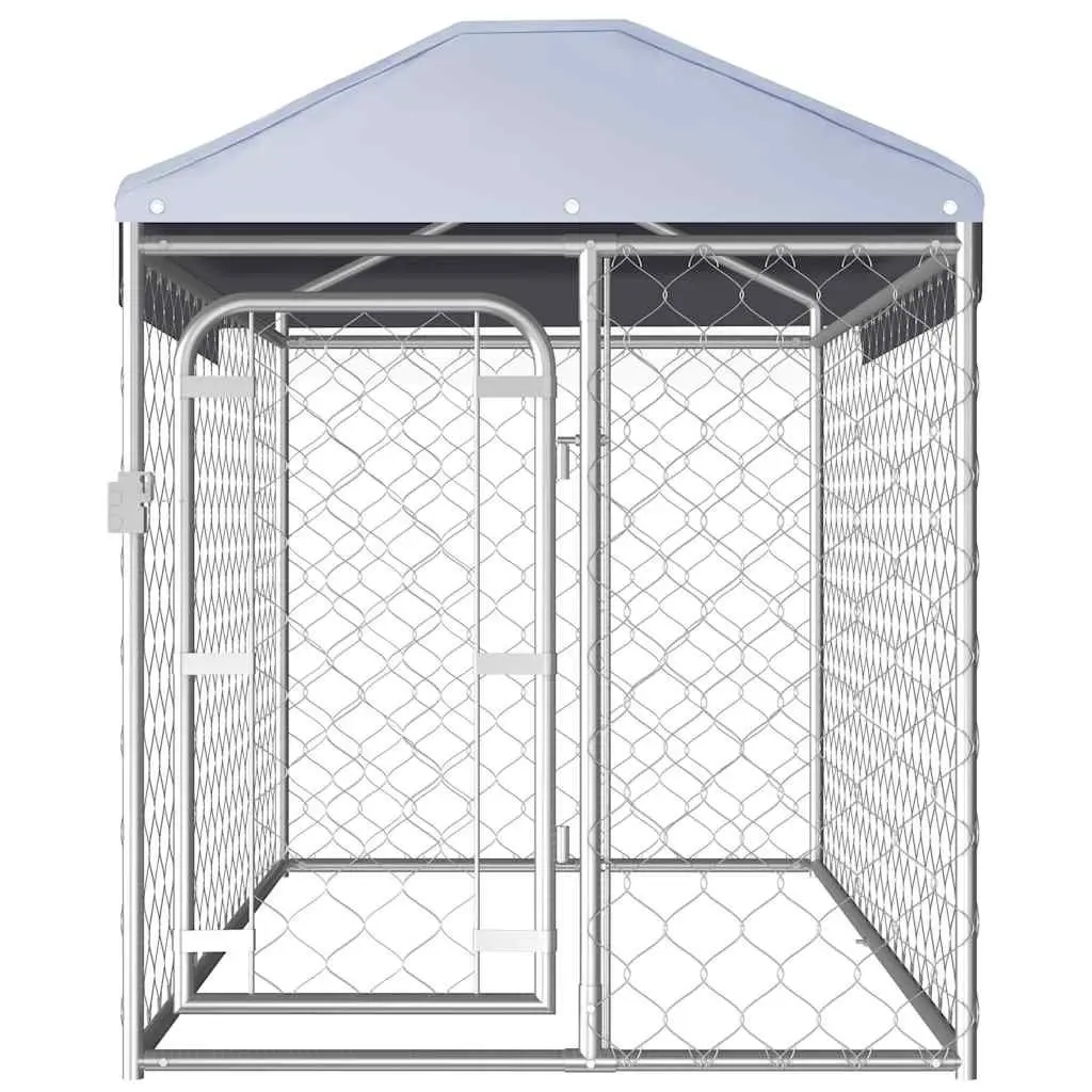 Outdoor Dog Kennel Silver Large Roofed Exercise Run Pen Enclosure