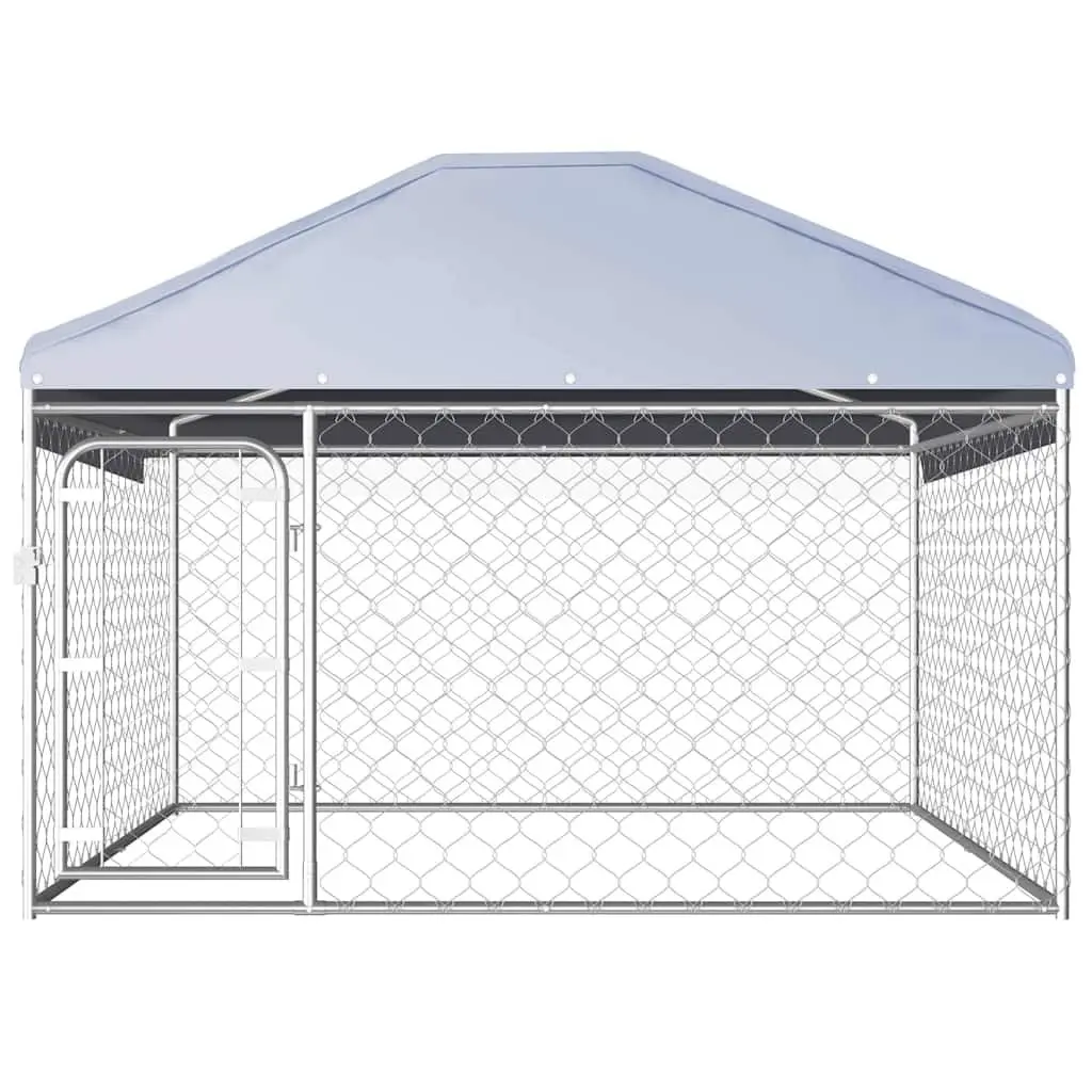 Outdoor Dog Kennel Silver 200x200x135cm Large Pet Run Enclosure with Roof