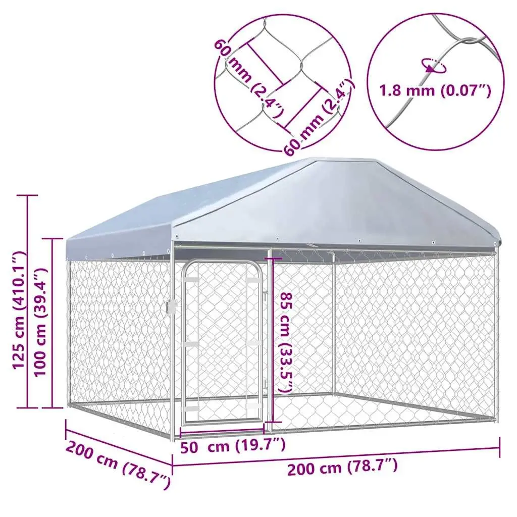 Outdoor Dog Kennel Silver 200x200x135cm Large Pet Run Enclosure with Roof