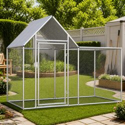 Chicken Coop 2x1x1.5 m Galvanised Steel Poultry House Garden Enclosure
