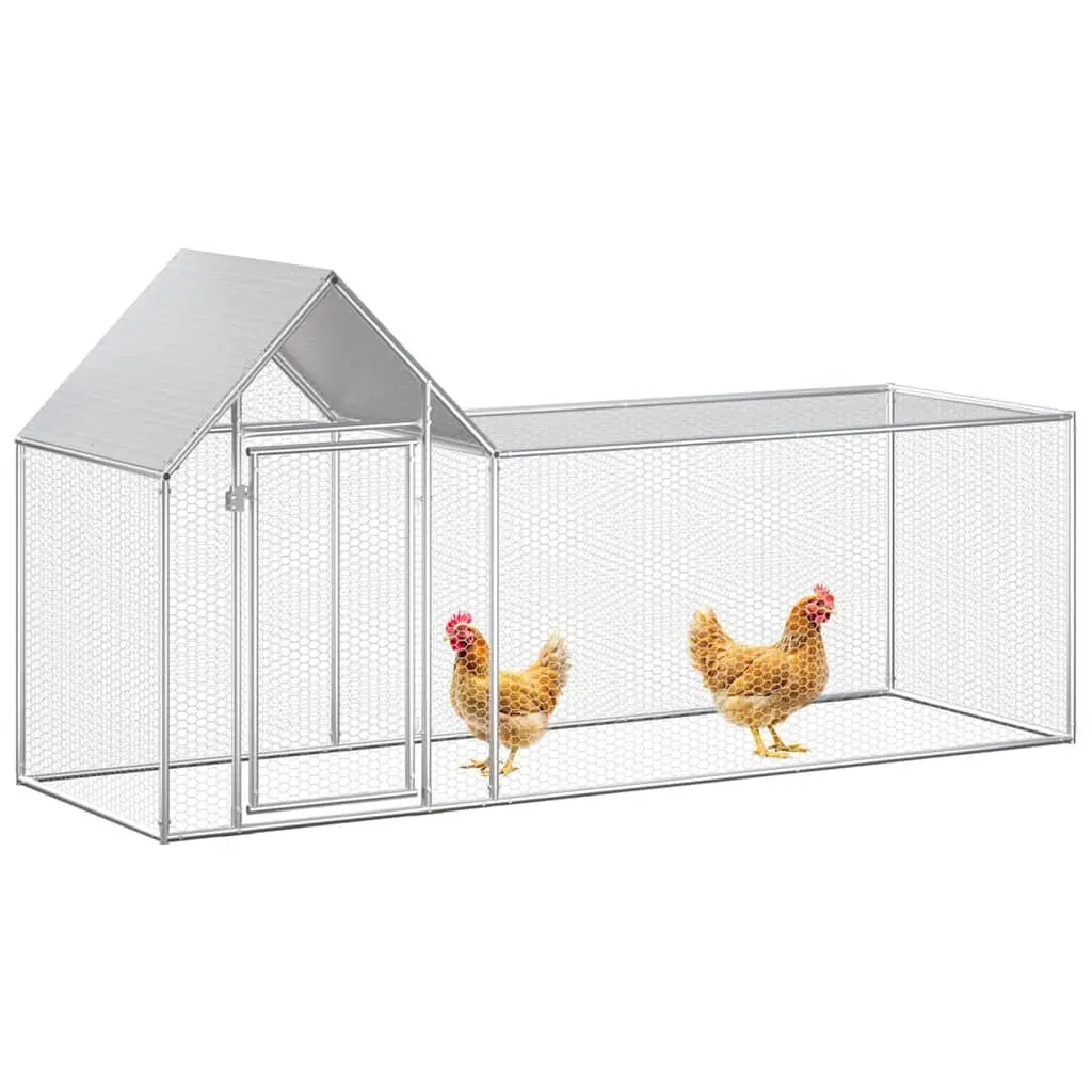 Chicken Coop Silver 3x1x1.5m Galvanised Steel Poultry House Water-resistant Roof